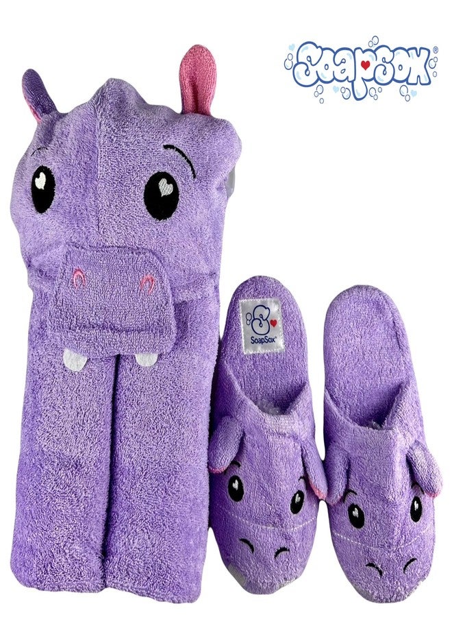 SoapSox- Harper the Hippo Hooded Bath Towel & Slipper Set for Kids- Soft 100% Cotton Towel with Hand Pockets and Matching Hippo Bath Slippers- 27 x 45”- Adorable Gift Set for Bath, Pool and Beach - Image 5